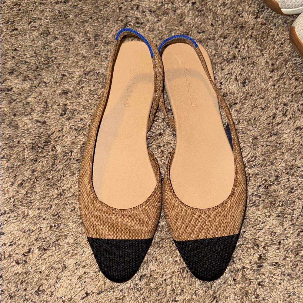 Rothy's Tan and Black Slingback Flats